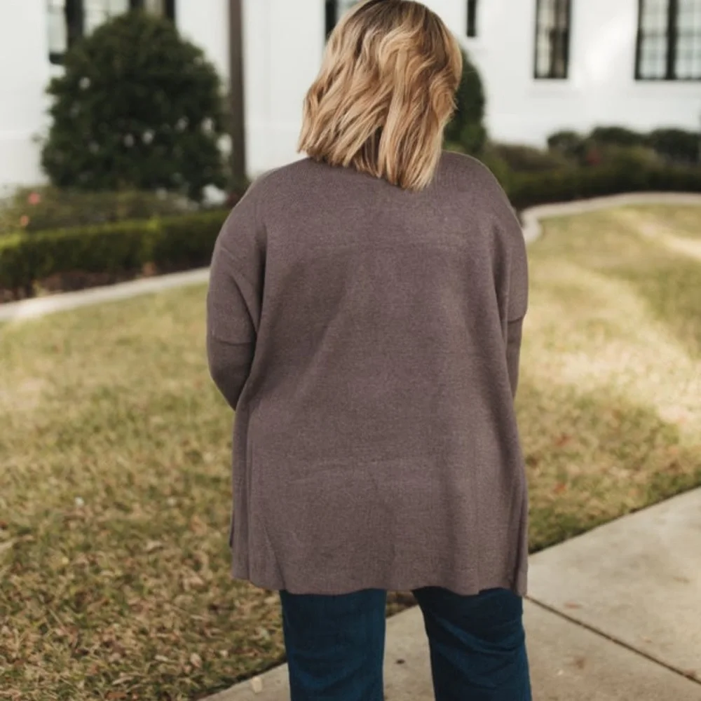 Charcoal Mock Neck Side Slit Oversized
Knit Top - Picture 6 of 6